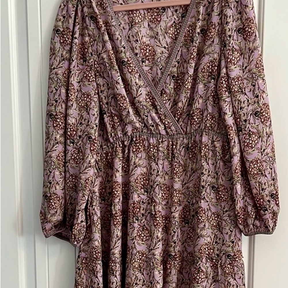Max Studio Casual Brown and Purple Bishop Sleeve Dress